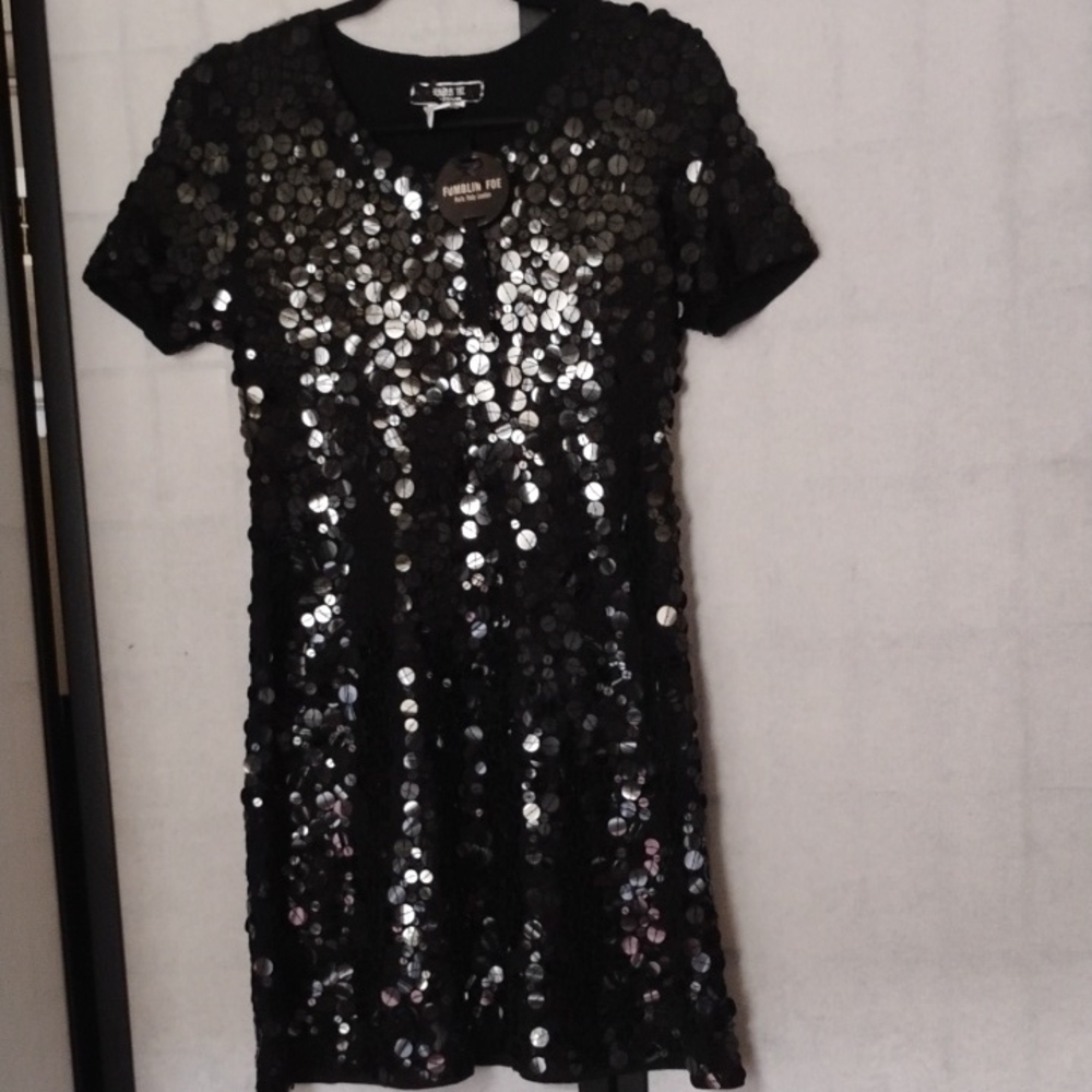 Fumblin' Foe - Black Sequin Dress- NEW w/tags - 100% cotton material